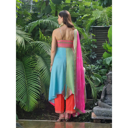 AVNNI KAPUR Multi-Color Silk Chander Anarkali Kurta with Pant and Dupatta (Set of 3)