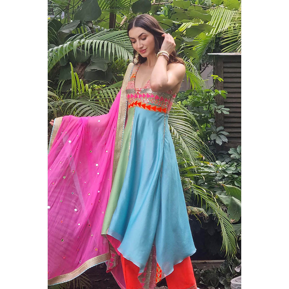 AVNNI KAPUR Multi-Color Silk Chander Anarkali Kurta with Pant and Dupatta (Set of 3)