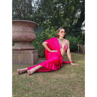 AVNNI KAPUR Modal Satin Pre-Drape Saree with Sequience Work Stitched Blouse