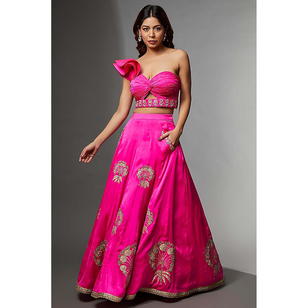 AVNNI KAPUR Satin Chiffon Bootas Lehenga Paired with Ruched Blouse (Set of 2)