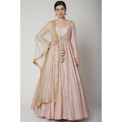 AVNNI KAPUR Silk Chander Anarkali Kurta with Gota Patti N Zardozi Work Dupatta (Set of 2)