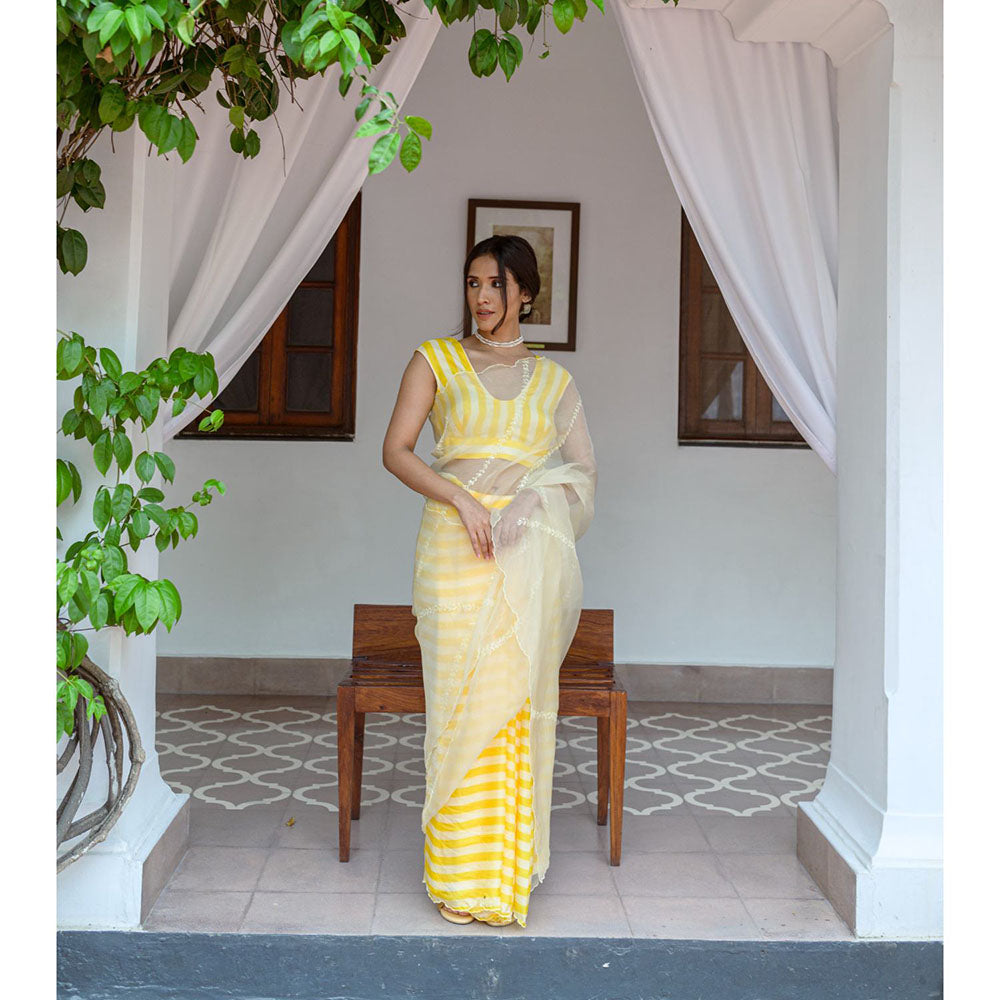 AYAKA Yellow Striper Saree Without Blouse