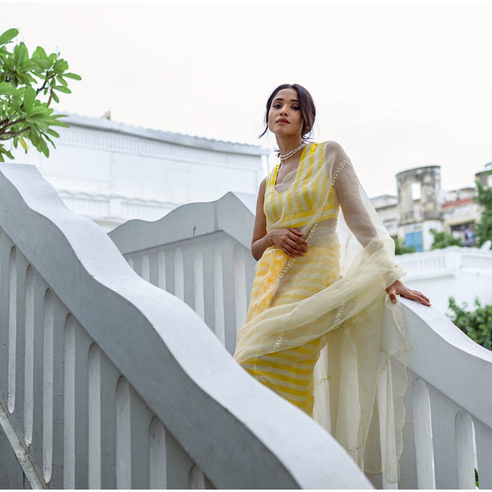AYAKA Yellow Striper Saree Without Blouse