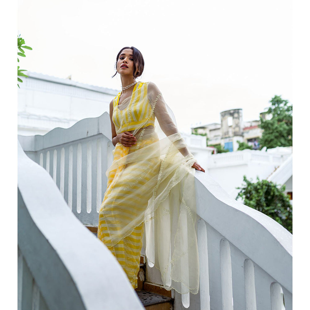 AYAKA Yellow Striper Saree Without Blouse