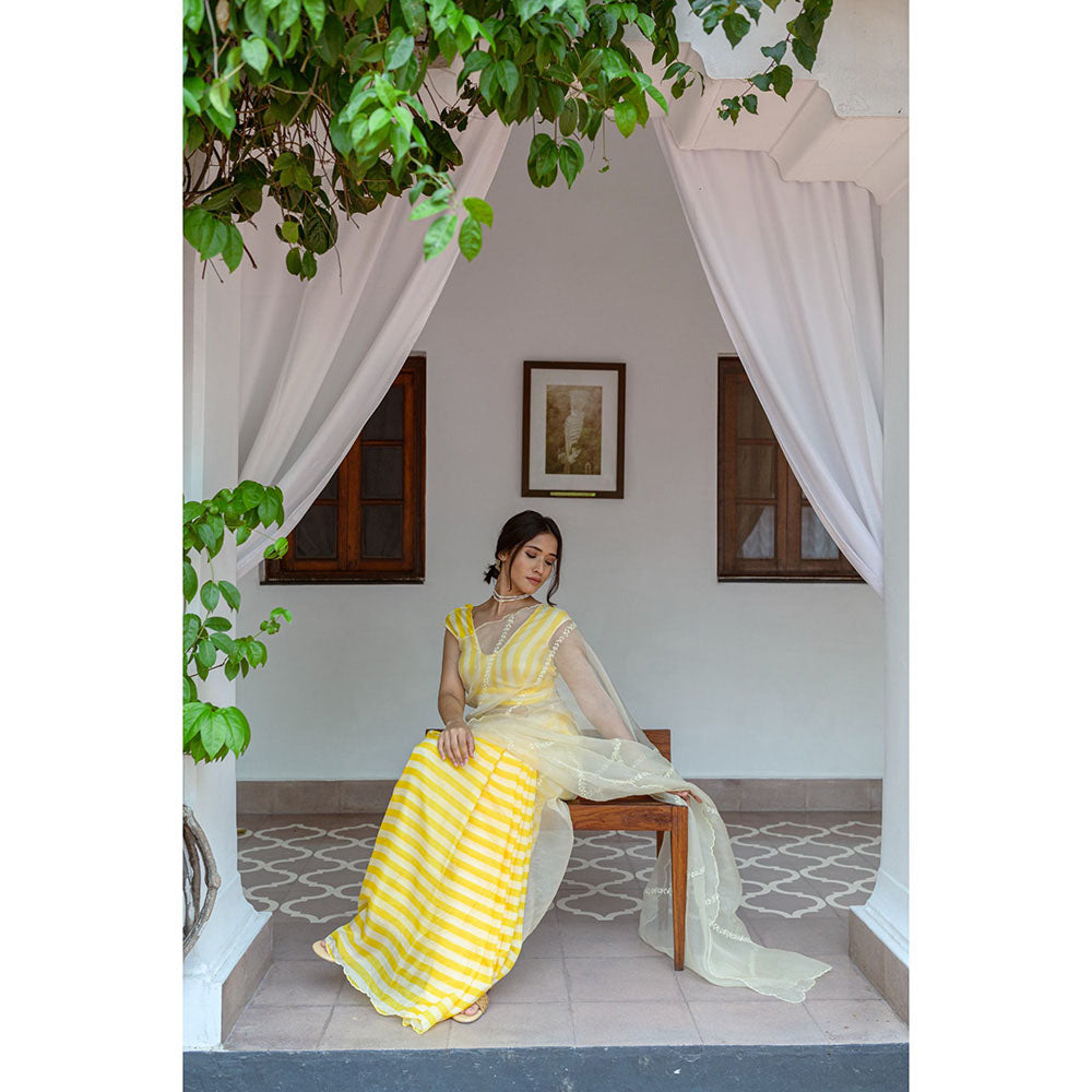 AYAKA Yellow Striper Saree Without Blouse
