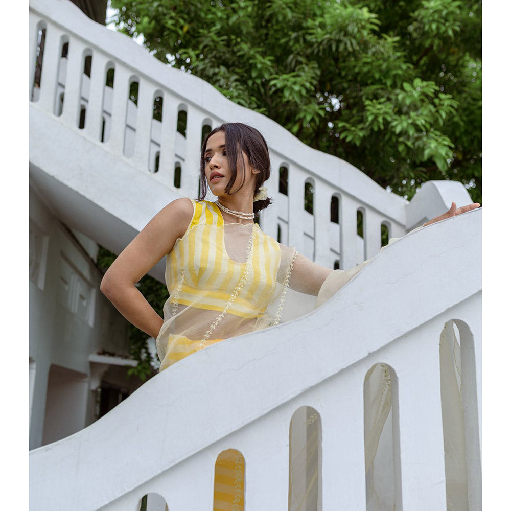 AYAKA Yellow Striper Saree Without Blouse