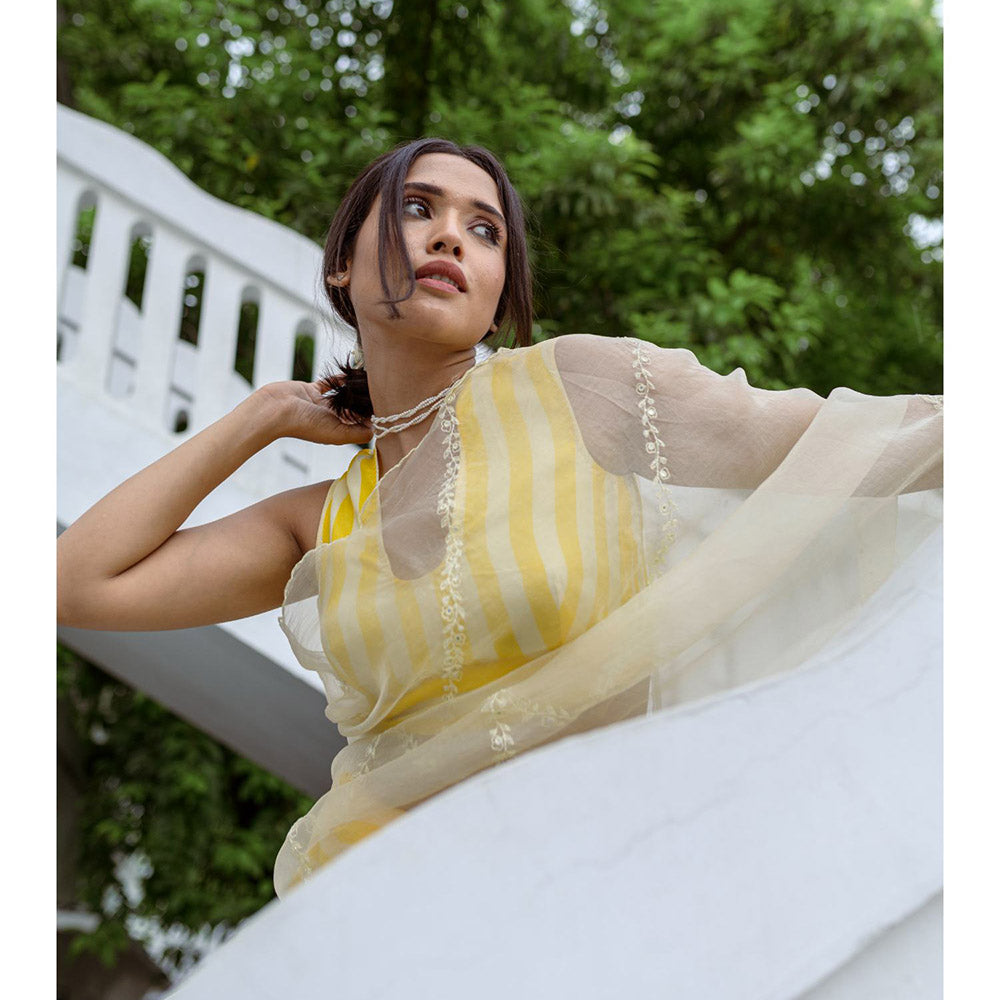 AYAKA Yellow Striper Saree Without Blouse