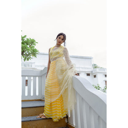 AYAKA Yellow Striper Saree Without Blouse