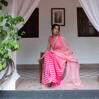 AYAKA Pink Striper Saree Without Blouse
