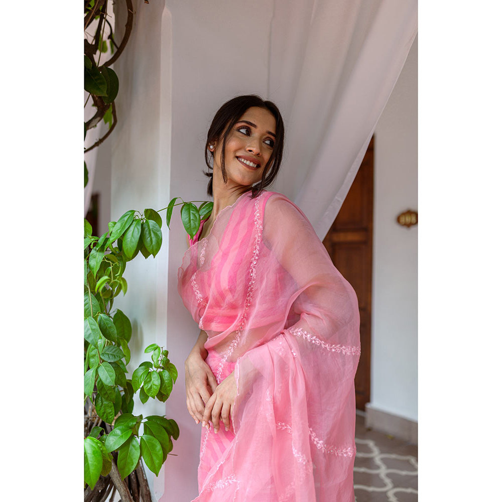 AYAKA Pink Striper Saree Without Blouse