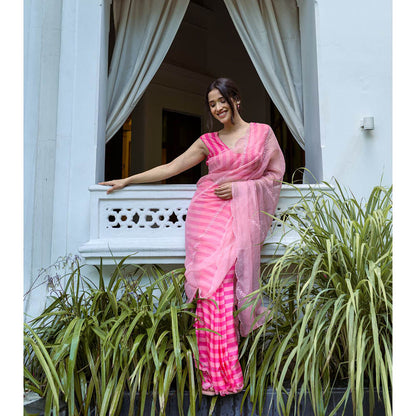 AYAKA Pink Striper Saree Without Blouse