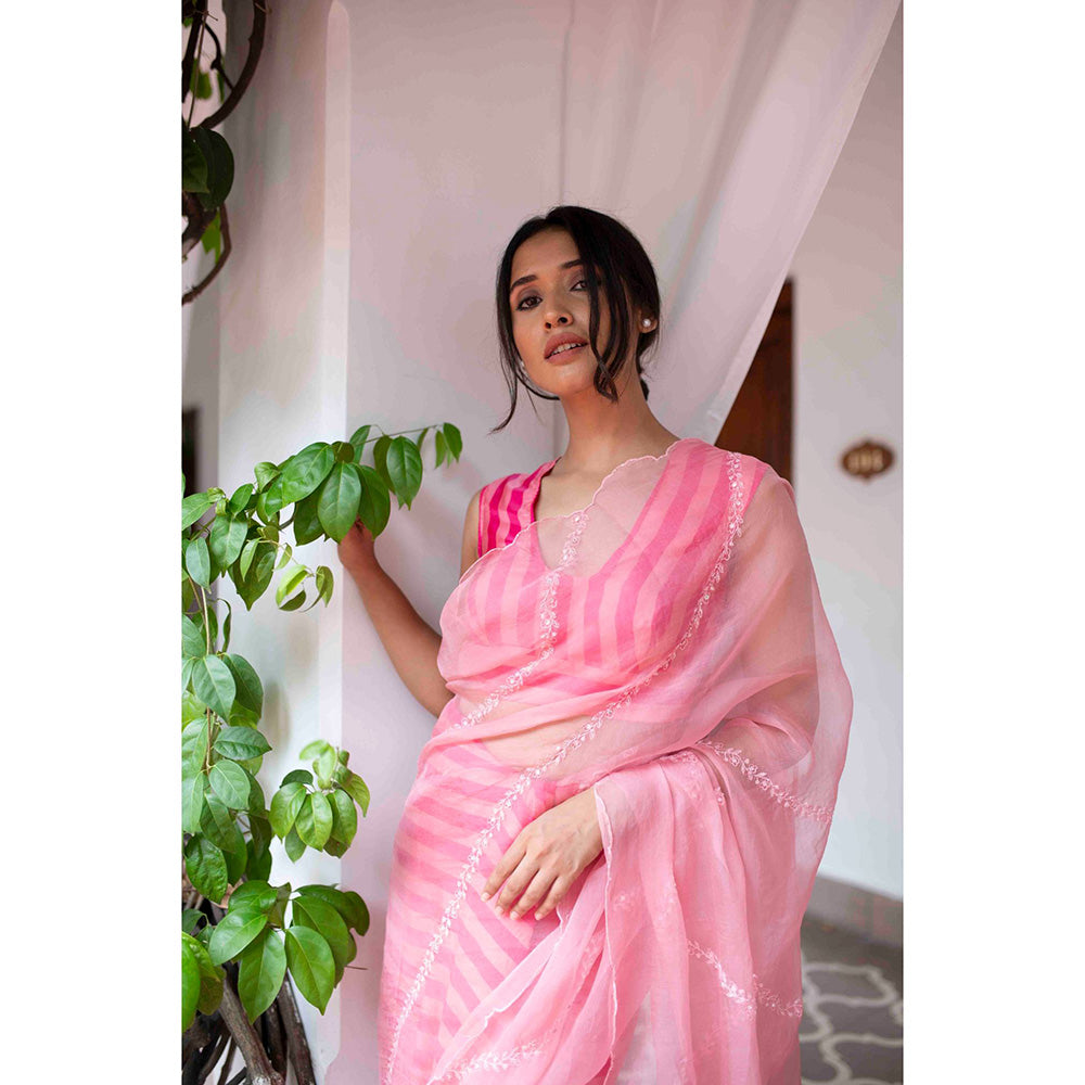 AYAKA Pink Striper Saree Without Blouse