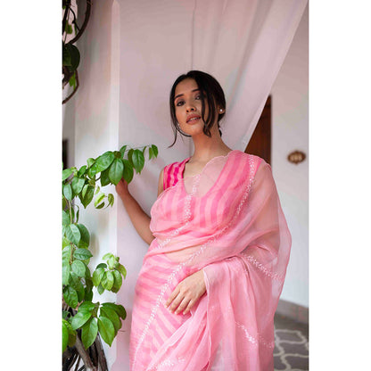 AYAKA Pink Striper Saree Without Blouse