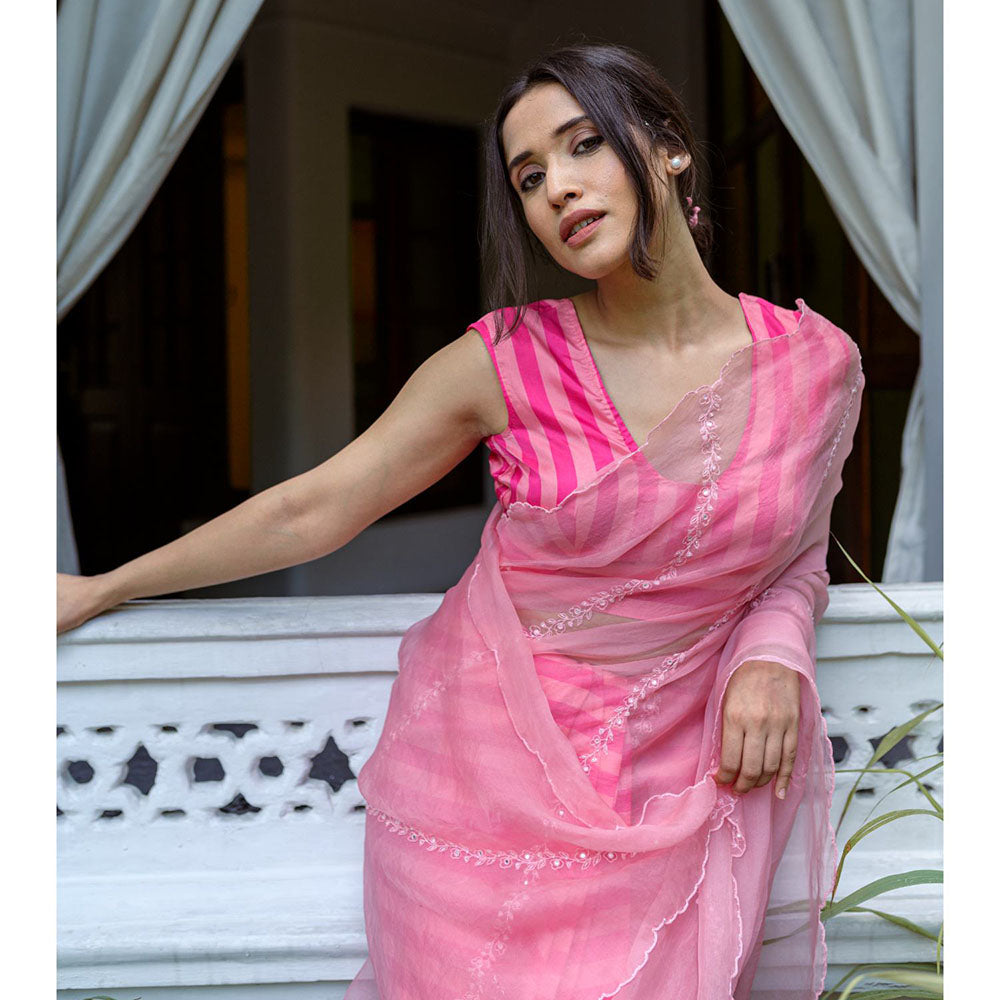 AYAKA Pink Striper Saree Without Blouse