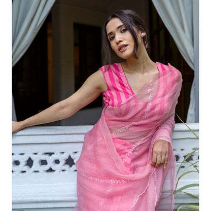 AYAKA Pink Striper Saree Without Blouse