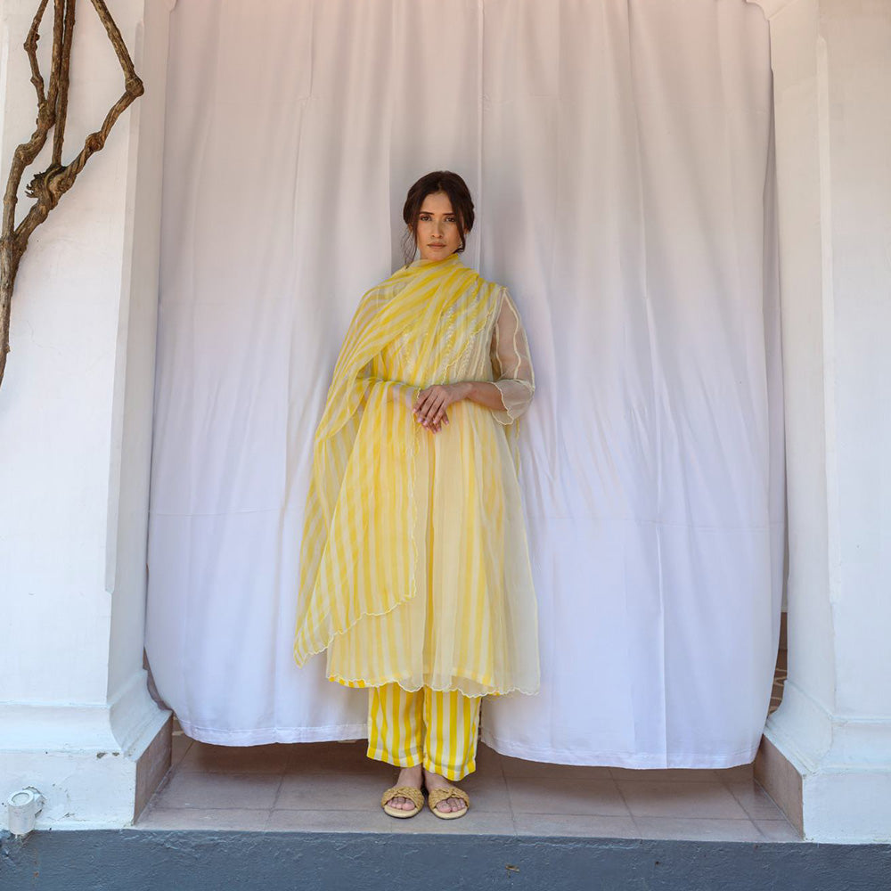AYAKA Yellow Striper Dupatta