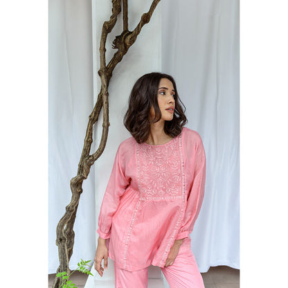 AYAKA Paige Pink Top with Embroidered Yoke (Set of 2)