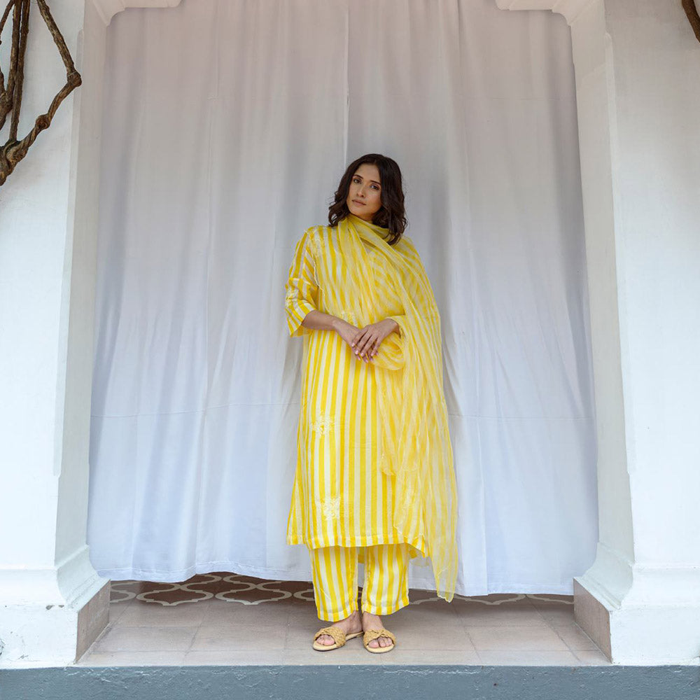 AYAKA Paco Yellow Striper Kurta (Set of 2)