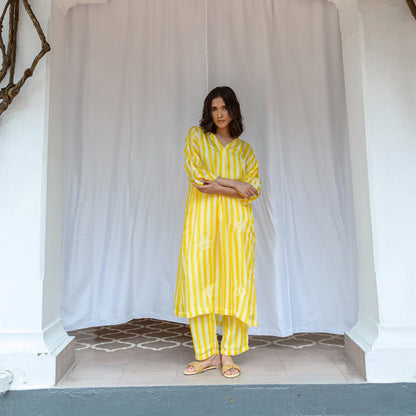 AYAKA Paco Yellow Striper Kurta (Set of 2)