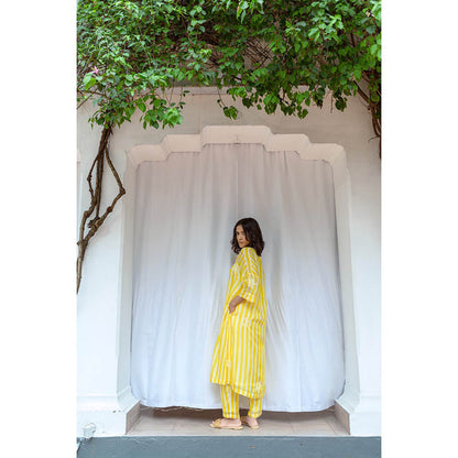AYAKA Paco Yellow Striper Kurta (Set of 2)