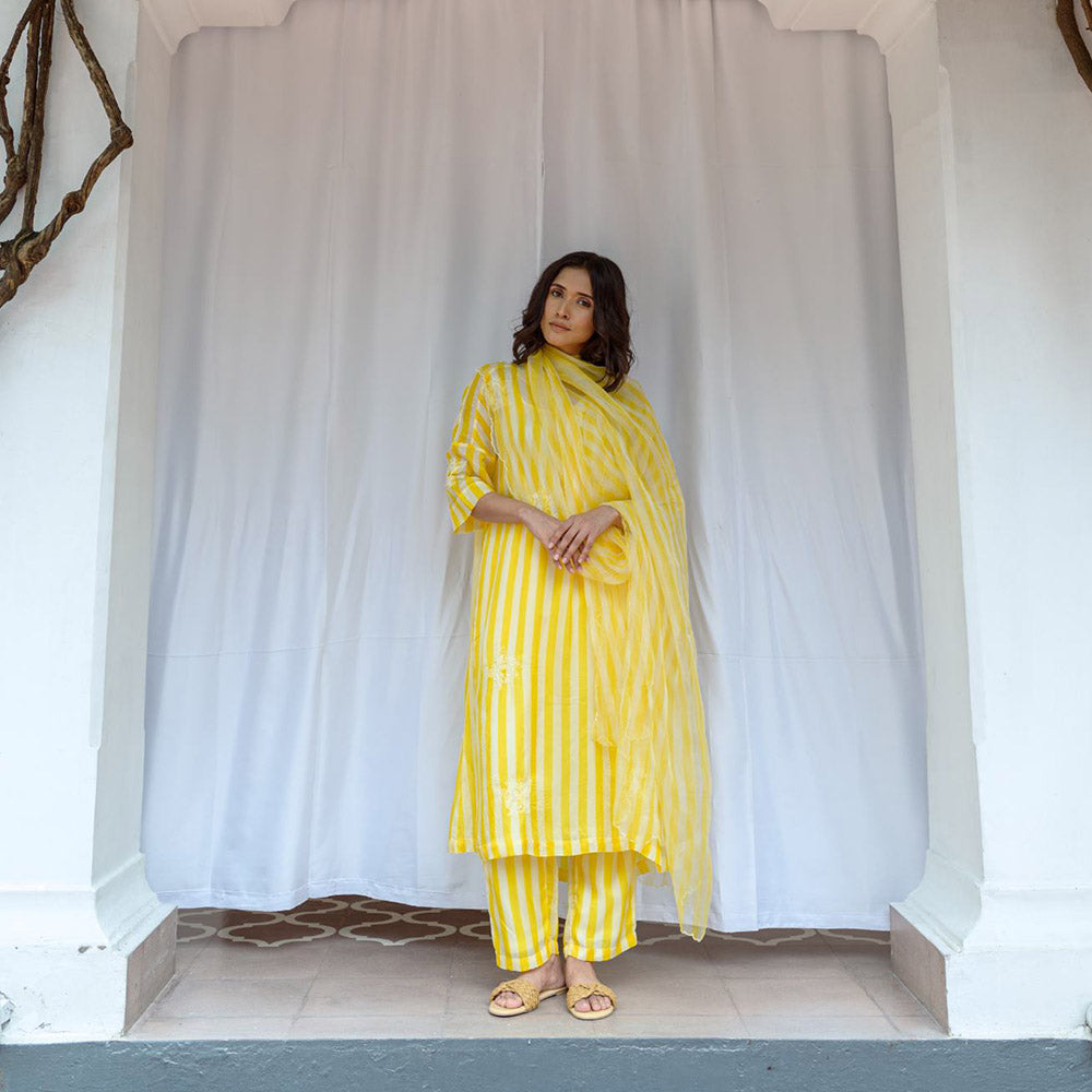 AYAKA Paco Yellow Striper Kurta (Set of 2)