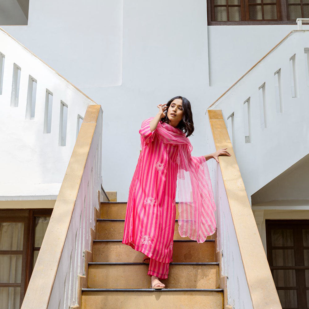 AYAKA Paco Pink Striper Kurta (Set of 2)