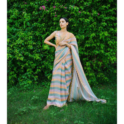 AYAKA Mustard Embroidered Panel Saree without Blouse