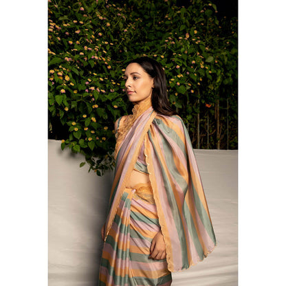 AYAKA Mustard Embroidered Panel Saree without Blouse