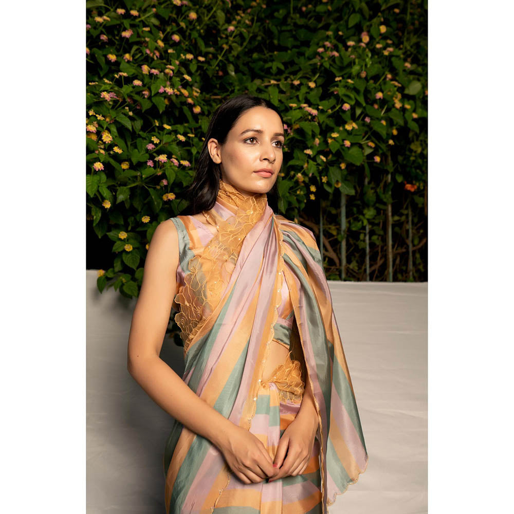 AYAKA Mustard Embroidered Panel Saree without Blouse