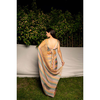 AYAKA Mustard Embroidered Panel Saree without Blouse