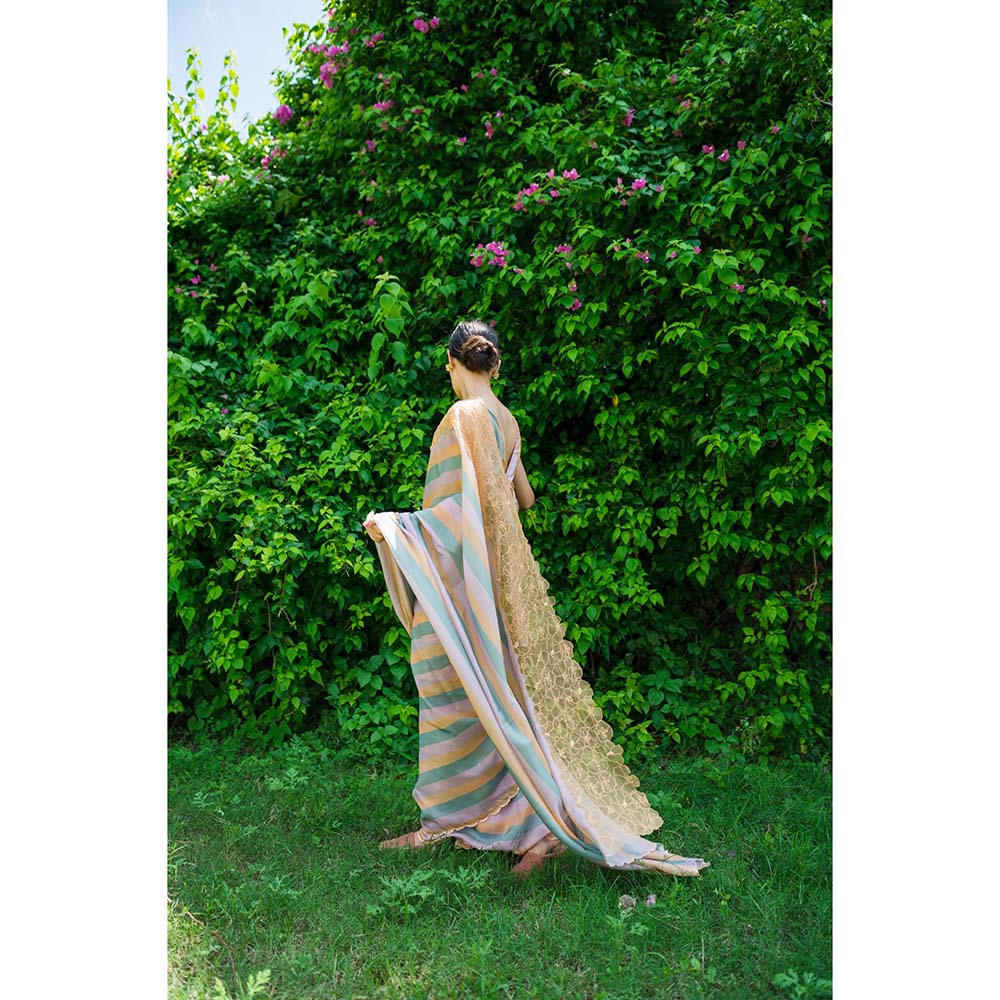 AYAKA Mustard Embroidered Panel Saree without Blouse