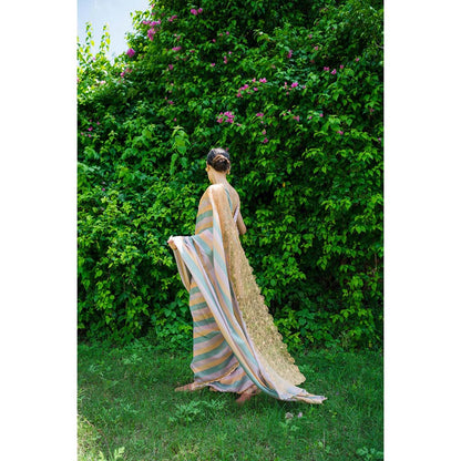 AYAKA Mustard Embroidered Panel Saree without Blouse