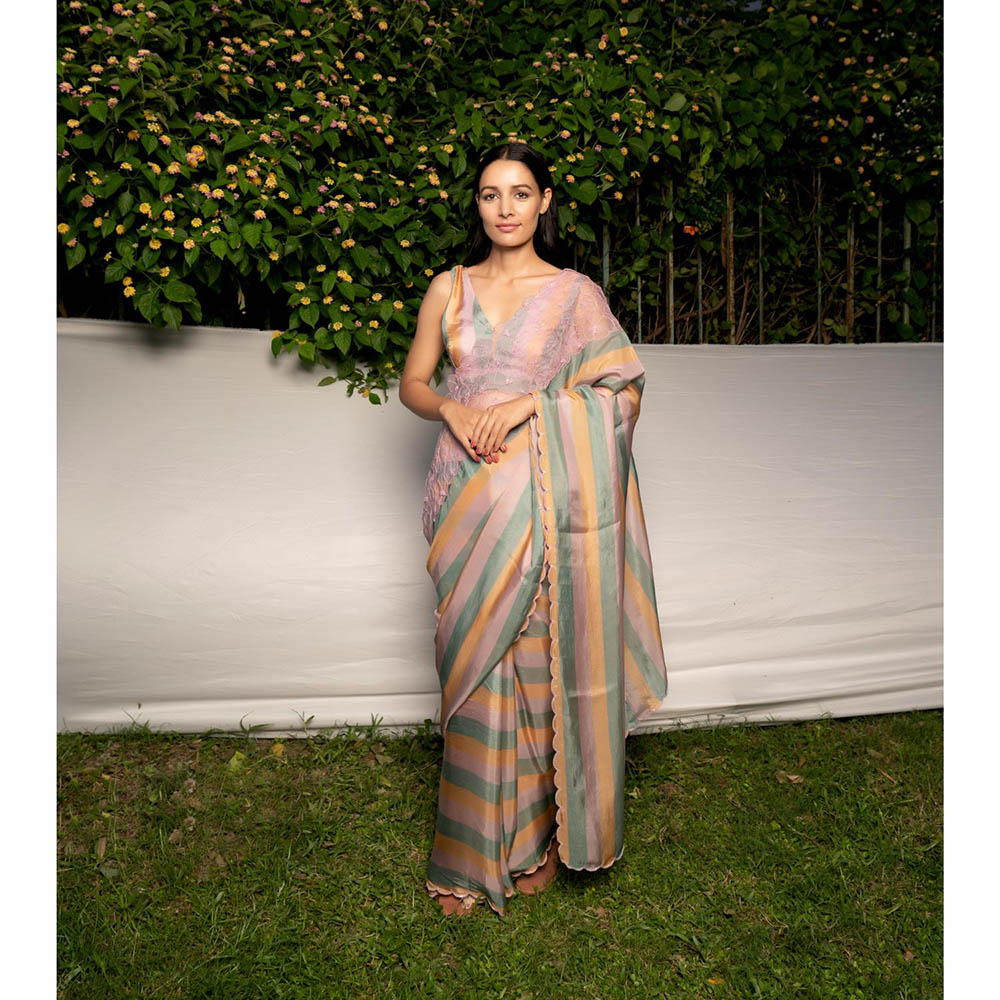 AYAKA Lilac Embroidered Panel Saree without Blouse