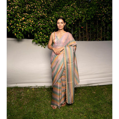 AYAKA Lilac Embroidered Panel Saree without Blouse