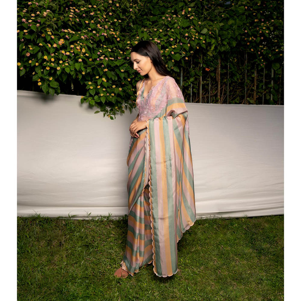 AYAKA Lilac Embroidered Panel Saree without Blouse