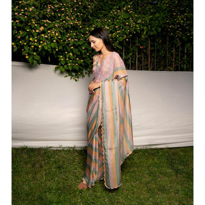 AYAKA Lilac Embroidered Panel Saree without Blouse