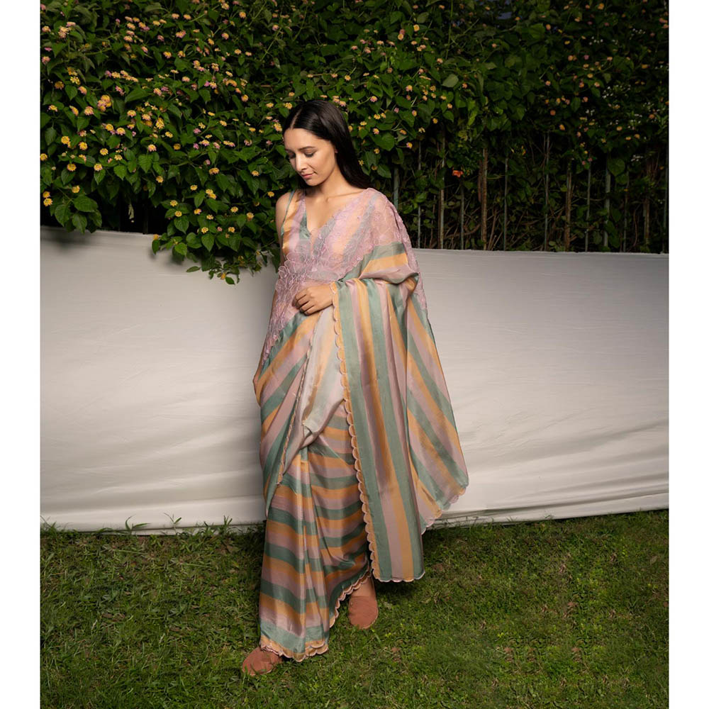 AYAKA Lilac Embroidered Panel Saree without Blouse