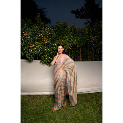 AYAKA Lilac Embroidered Panel Saree without Blouse