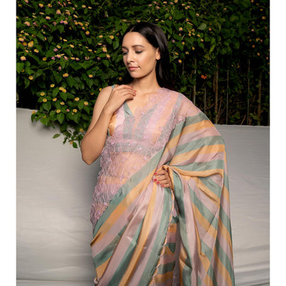 AYAKA Lilac Embroidered Panel Saree without Blouse
