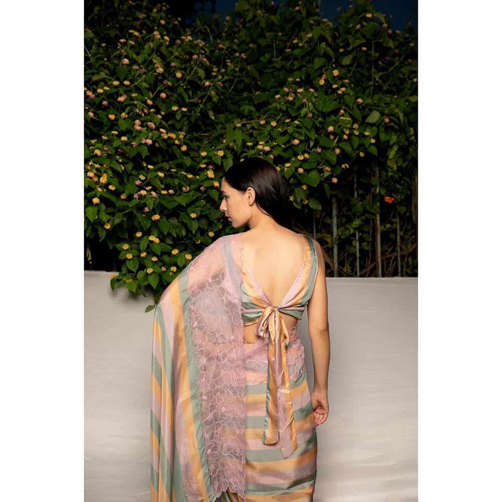 AYAKA Lilac Embroidered Panel Saree without Blouse