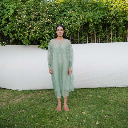 AYAKA Mel Green Gathered Kurta (Set of 2)