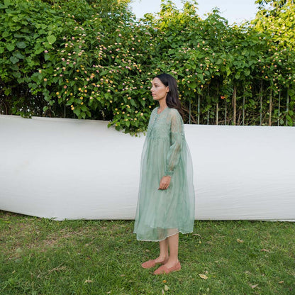 AYAKA Mel Green Gathered Kurta (Set of 2)