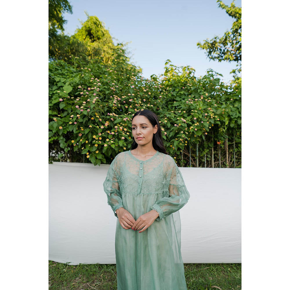 AYAKA Mel Green Gathered Kurta (Set of 2)