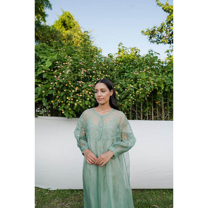 AYAKA Mel Green Gathered Kurta (Set of 2)