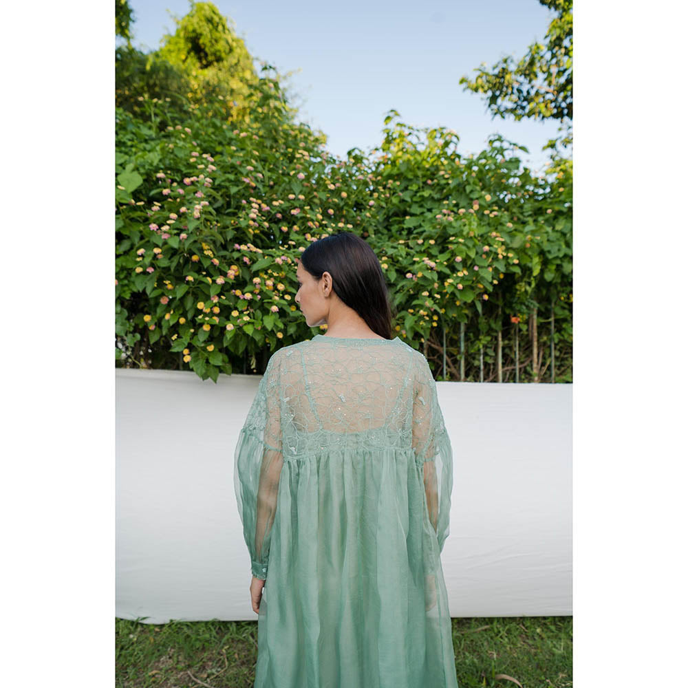 AYAKA Mel Green Gathered Kurta (Set of 2)