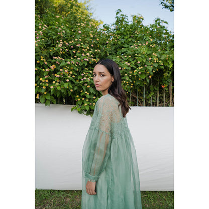 AYAKA Mel Green Gathered Kurta (Set of 2)