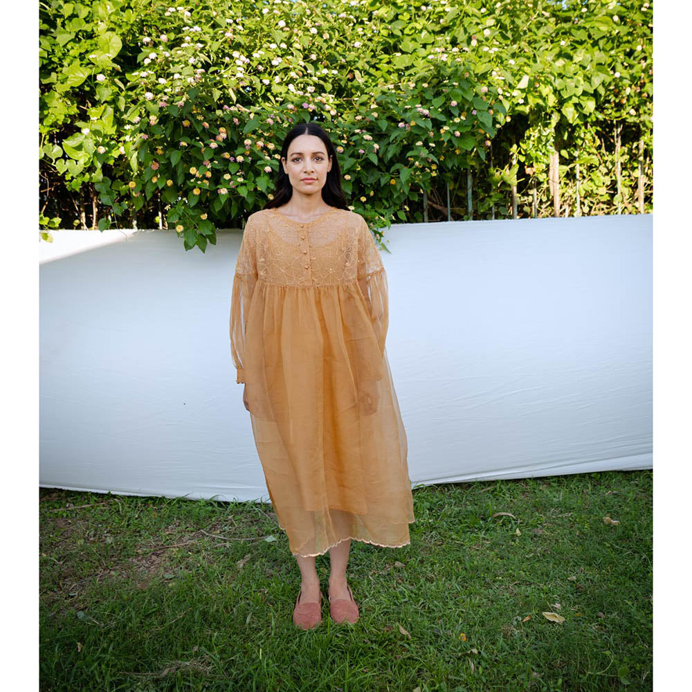 AYAKA Mel Mustard Gathered Kurta (Set of 2)