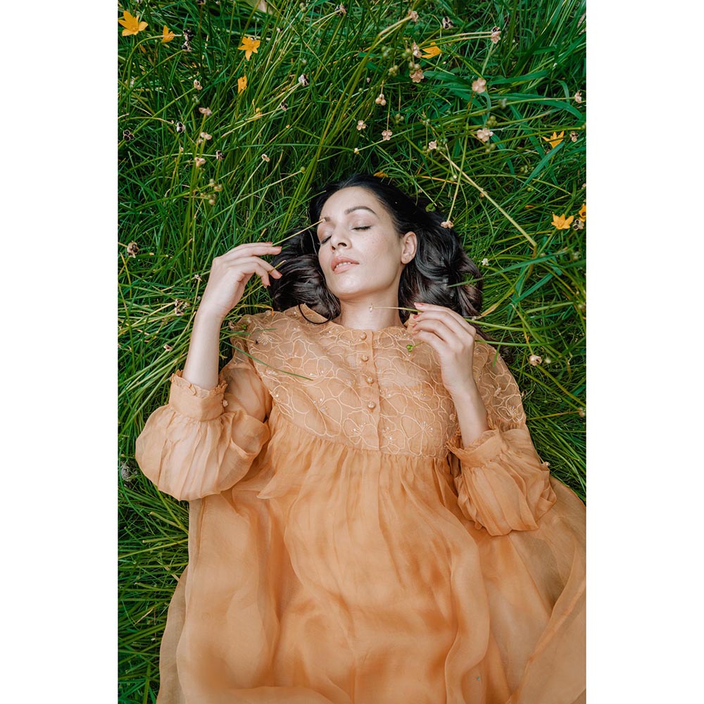 AYAKA Mel Mustard Gathered Kurta (Set of 2)