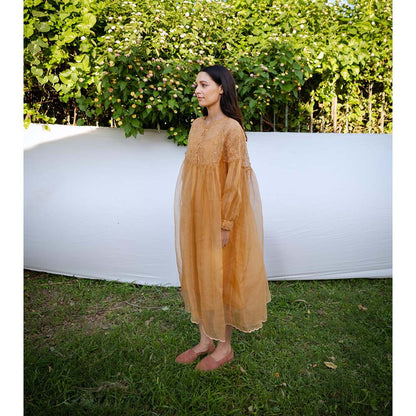 AYAKA Mel Mustard Gathered Kurta (Set of 2)