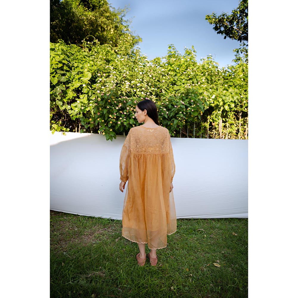 AYAKA Mel Mustard Gathered Kurta (Set of 2)